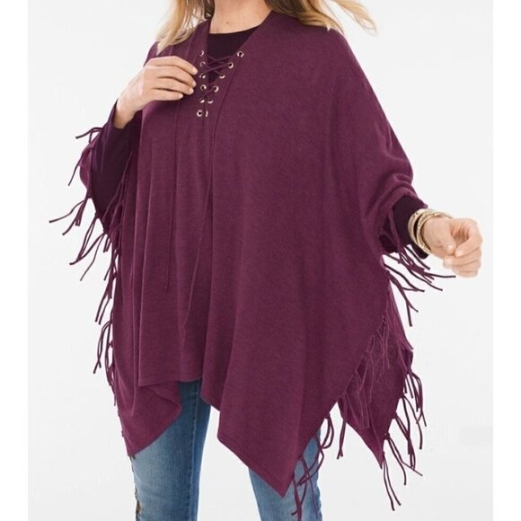 Chico's Women's Monrovia Lace Up Covering, Purple Plum Gold Details One Size - Picture 1 of 14